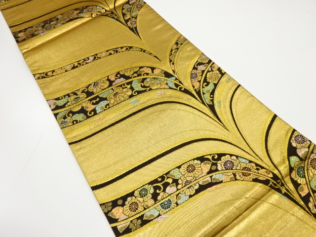 草花模様織り出し　袋帯